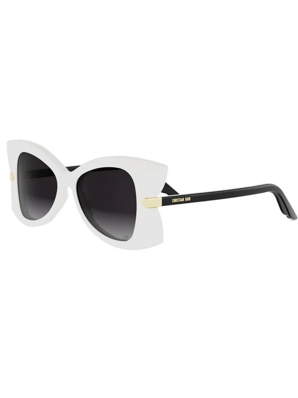 Dior White Cat-Eye Sunglasses with Black Lenses and Gold Trim